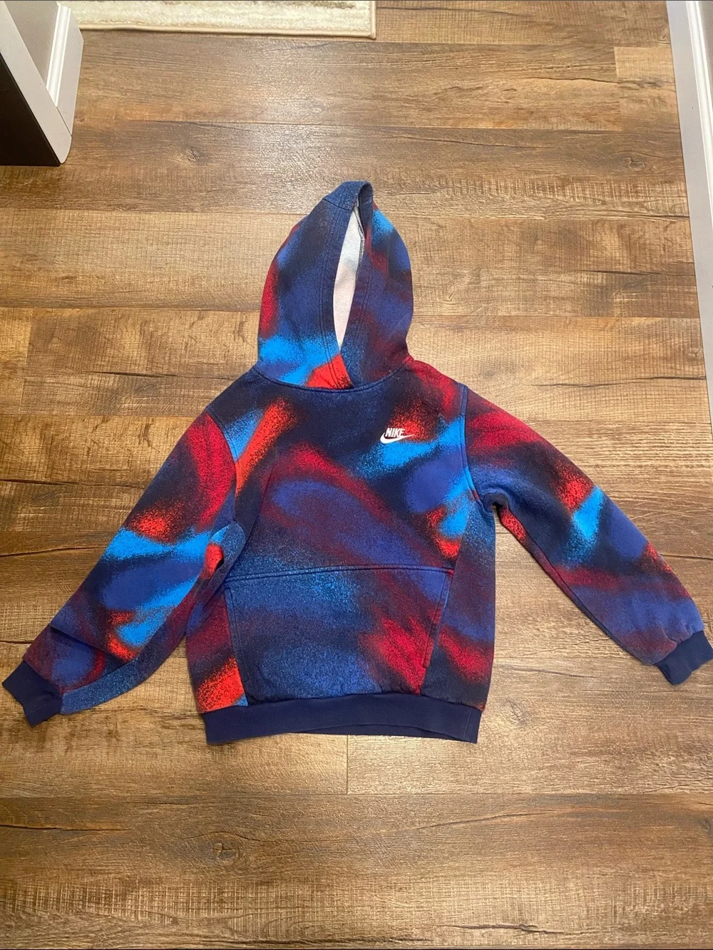 Nike Kids Hooded Pullover in Blue and Red Swirl